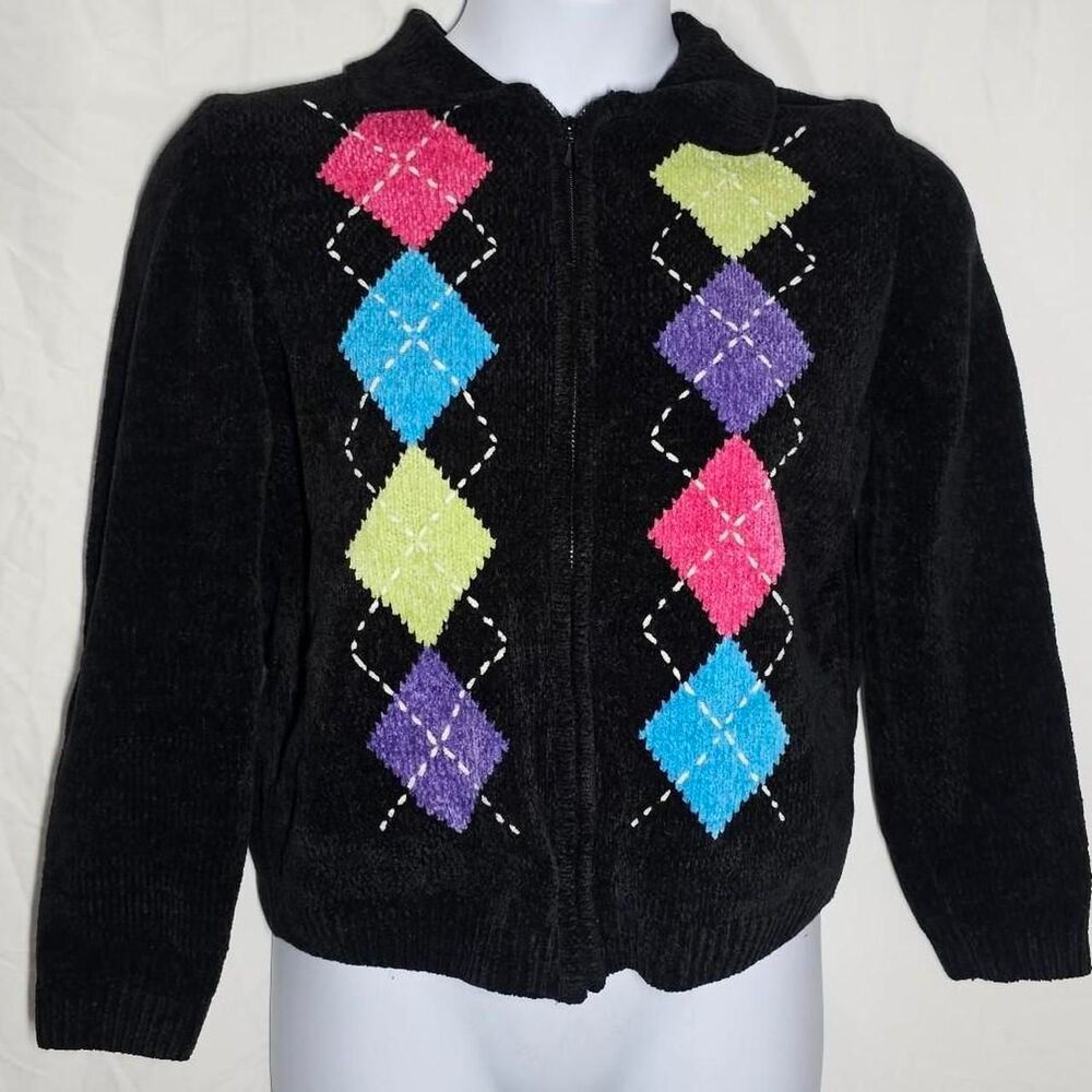 vintage 2000s 90s argyle fuzzy preppy grandma core sweater